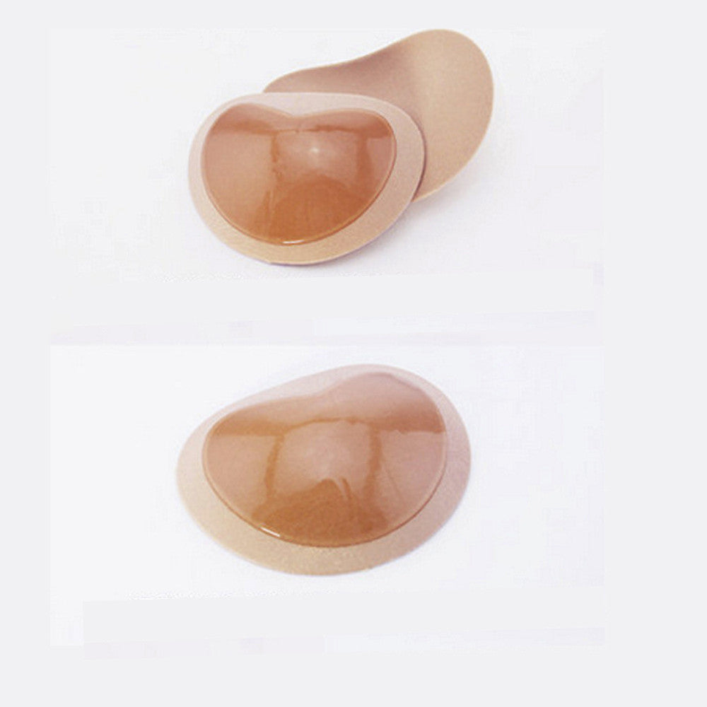 Silicone nipple covers bra pads, side view, nude beige oval silicone pads