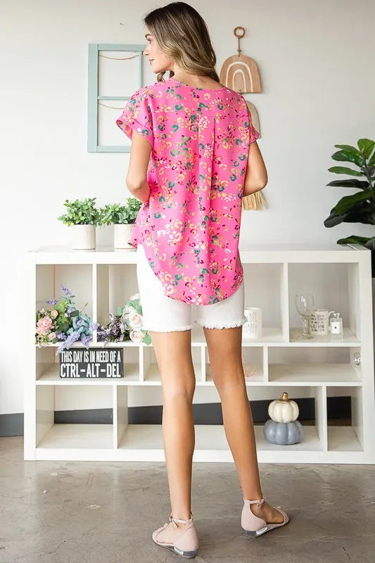 Back view: pink multi animal-print plus-size short-sleeve T-shirt