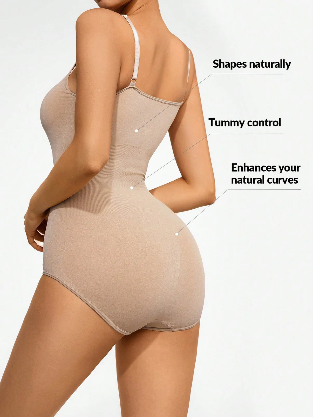 Dust Storm beige scoop neck bodysuit with high-back full coverage brief