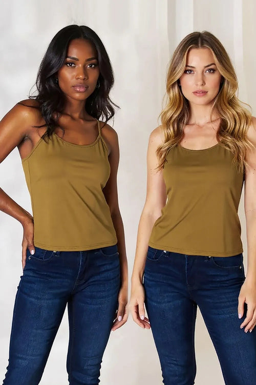 Basic cami mit Rundhalsausschnitt, schmaler Passform, olivgrün, Plus Size
