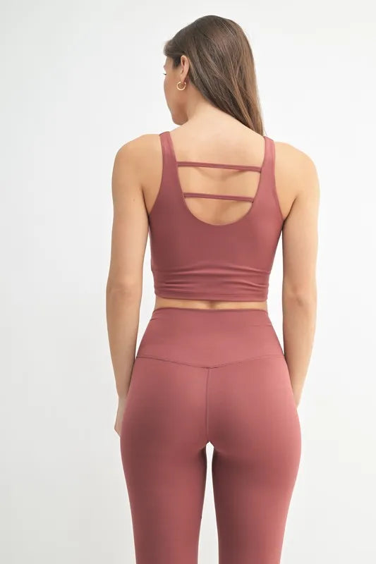 Active tank in Red Pear—open U-back with crisscross straps