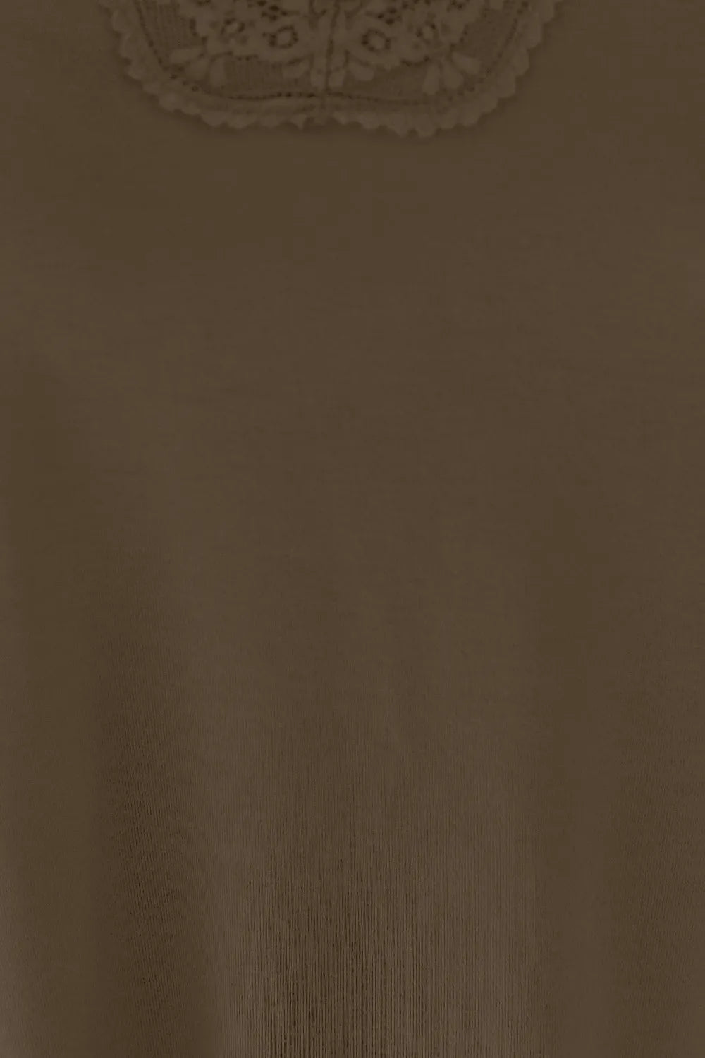 Black cami fabric close-up with lace scalloped trim at neckline