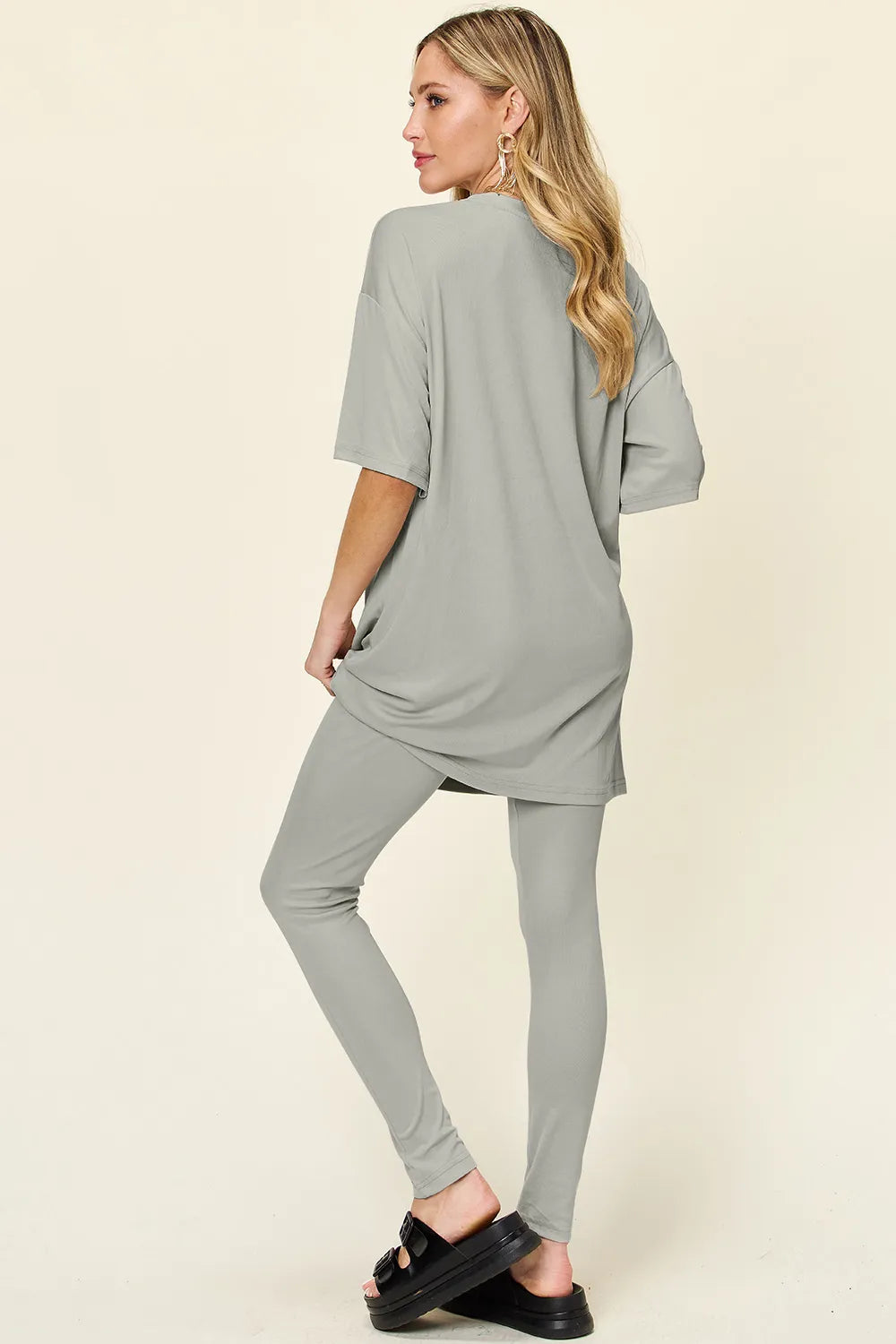 Light Gray Tunika-Top und Leggings im Set, Rundhals, Drop-Shoulder