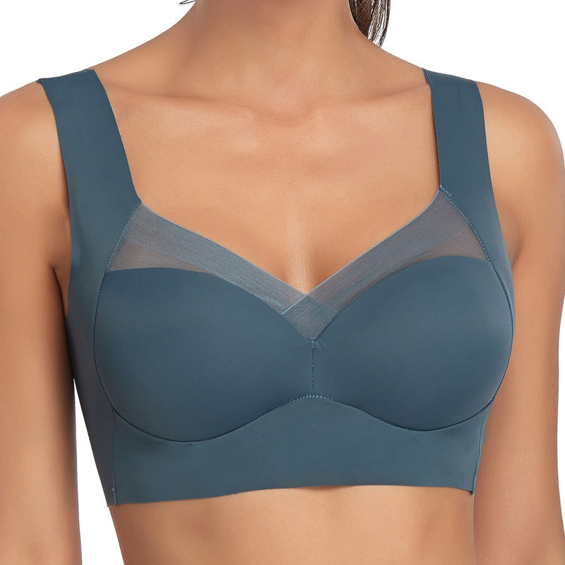 Wire-free full coverage comfort bra, dark blue with mesh trim and wide straps