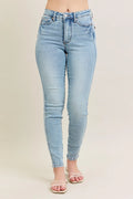 Light wash skinny jeans, high-rise, full-size plus, front view