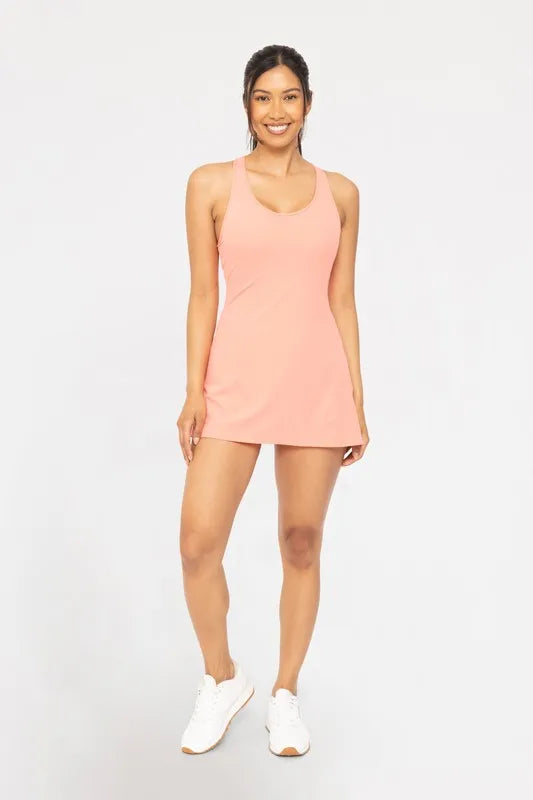 Vestido MONO B rosa melón sin mangas con escote racerback y bajo acampanado