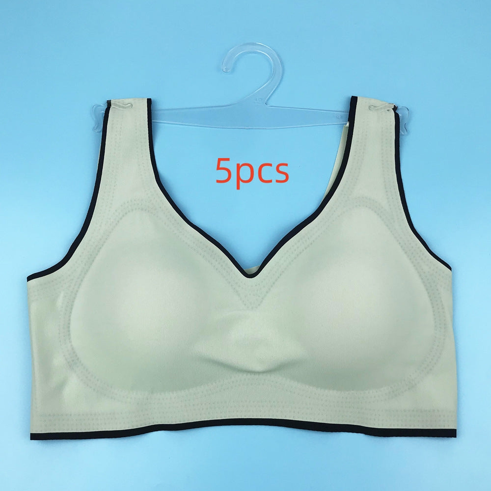 5-pack seamless V-neck beauty back bra, light color with black trim