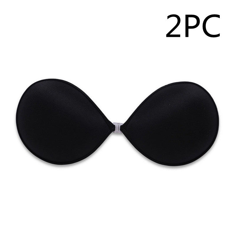 Black seamless strapless silicone bra, 2-pack of round push-up cups
