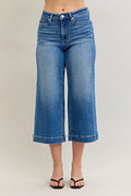 Judy Blue mid rise crop wide-leg jeans, light blue wash with belt loops