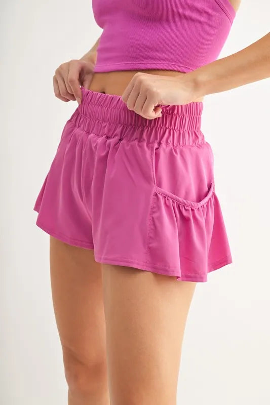 Smocked elastic waistband shorts with front pocket, NEW ORCHID