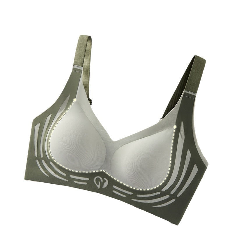 Plus size soft support adjustable sports bra, sage green with white molded cups