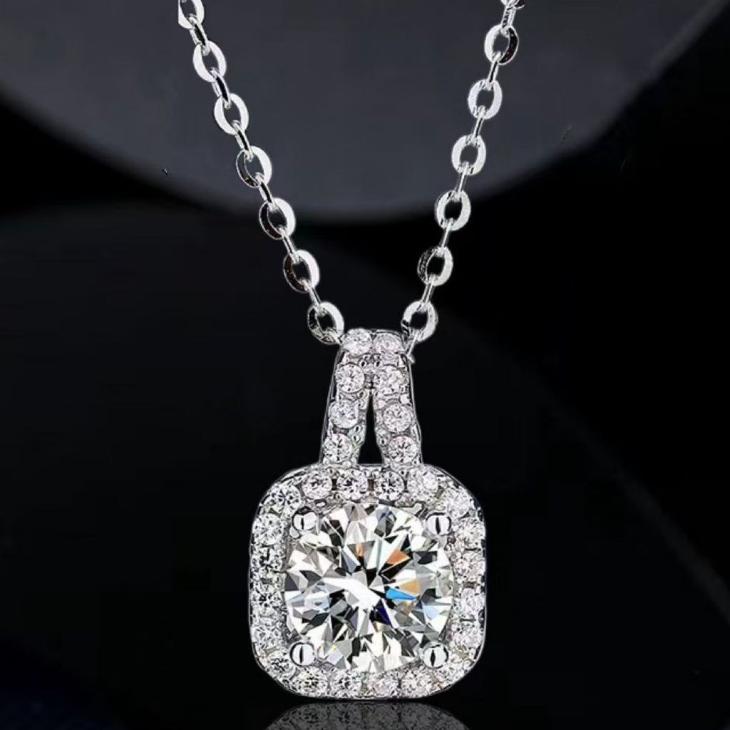 Tropfenförmiger Moissanite-Anhänger, 925 Sterlingsilber, große Fassungsfläche mit Pavé