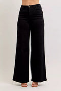 Judy Blue high-waisted wide-leg jeans, black wash with button closure