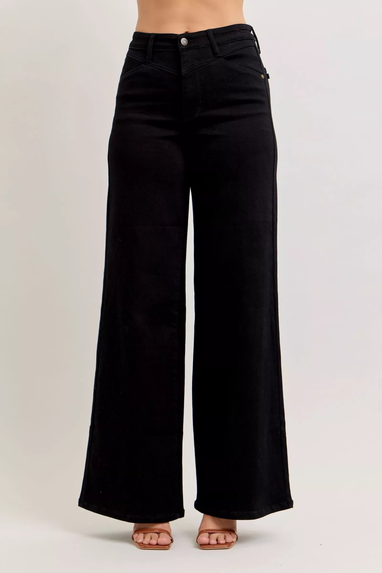 Judy Blue high-waisted wide-leg jeans, black wash with button closure