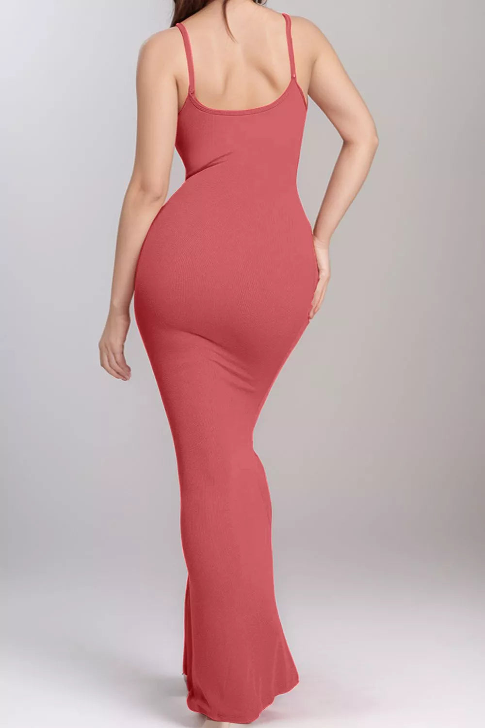 Rouge sleeveless built-in shapewear maxi dress, scoop neckline, fitted long hem