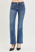 Medium wash low-rise bootcut jeans, RISEN, button fly and belt loops