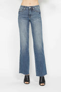 Medium wash straight jeans with tummy control waistband, full size