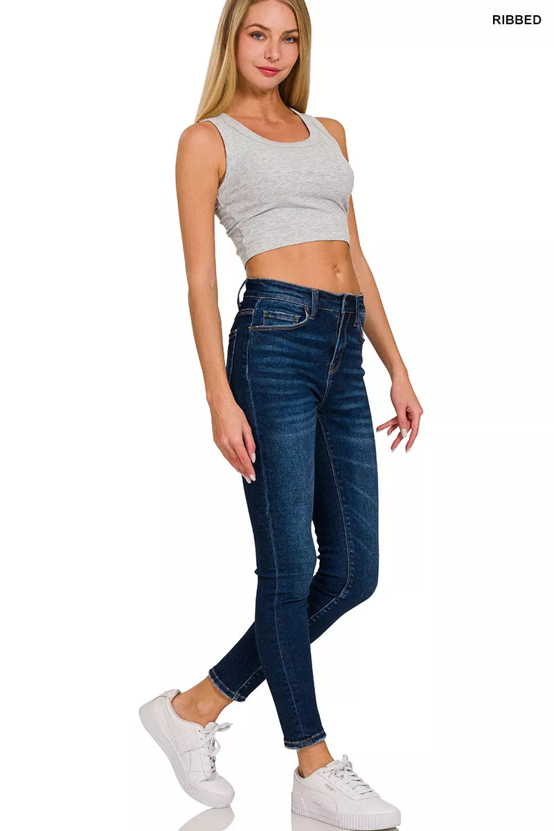 Ribbed H Grey cropped tank top with scoop neckline