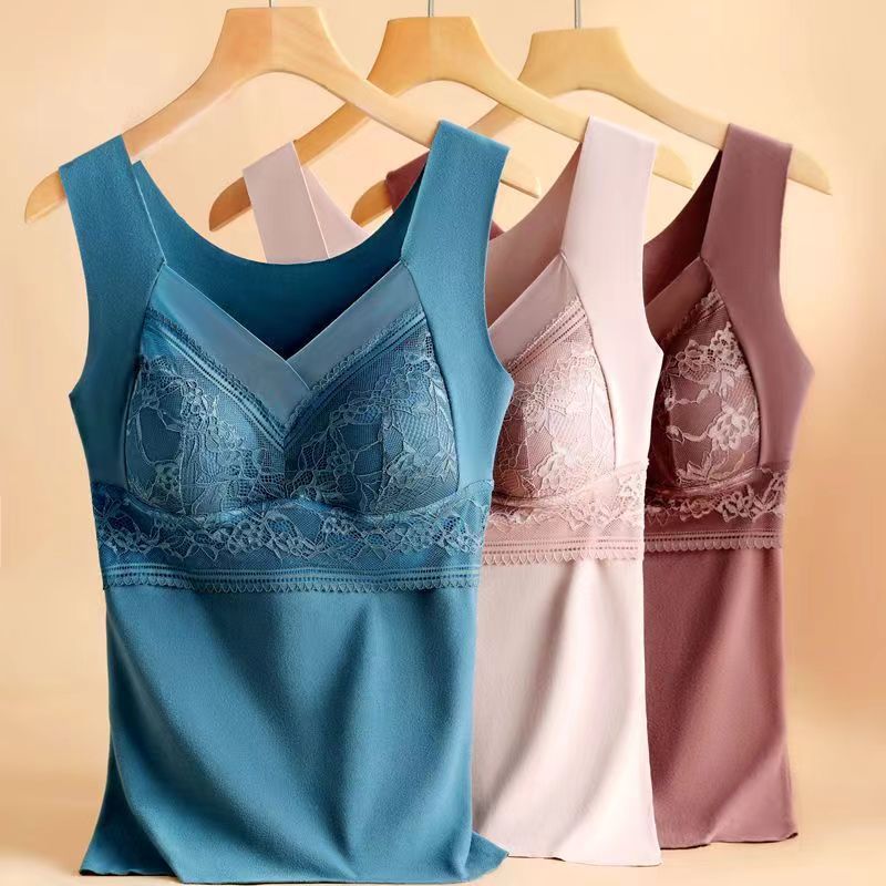 Thermal padded wireless bra, 3-pack: teal, white, and mauve on hangers