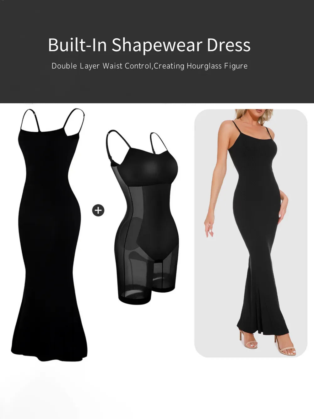 Built-in shapewear dress with hourglass waist control and removable bra pads
