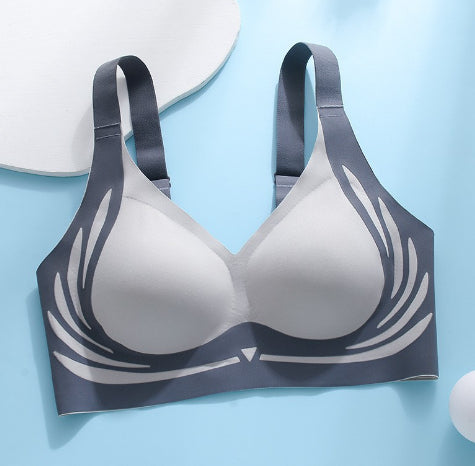 Dark charcoal sports bra with white swirl print, racerback straps, V-cut neckline (2-pack)