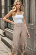 Heimish Plus Size high-waist wide-leg pants in oatmeal with ruffled tiered hem