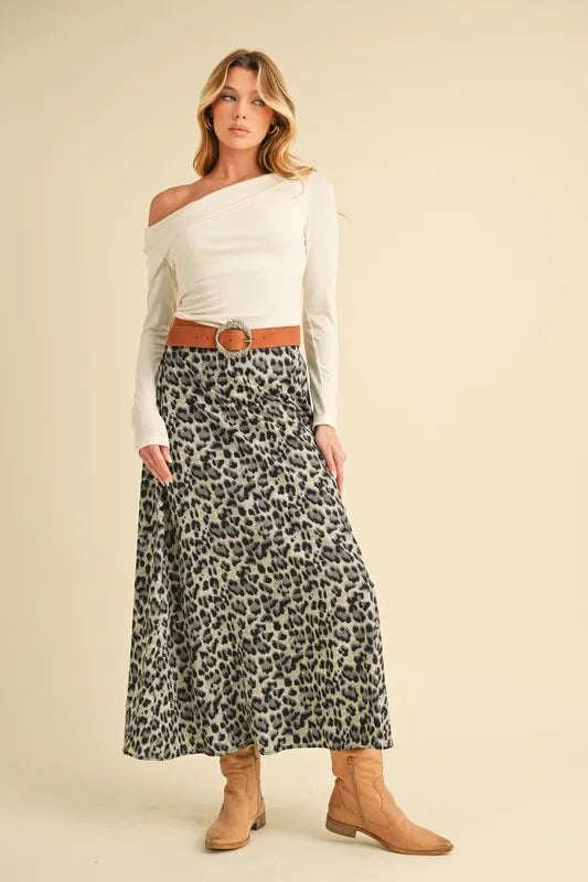 Aemi+Co leopard midi skirt with dark spots and full swing skirt