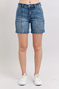 Judy Blue High Rise Denim Shorts Plus Size, Medium wash, front view