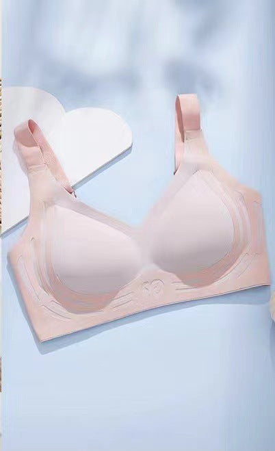 Plus size soft support adjustable sports bra, pale pink with smooth molded cups