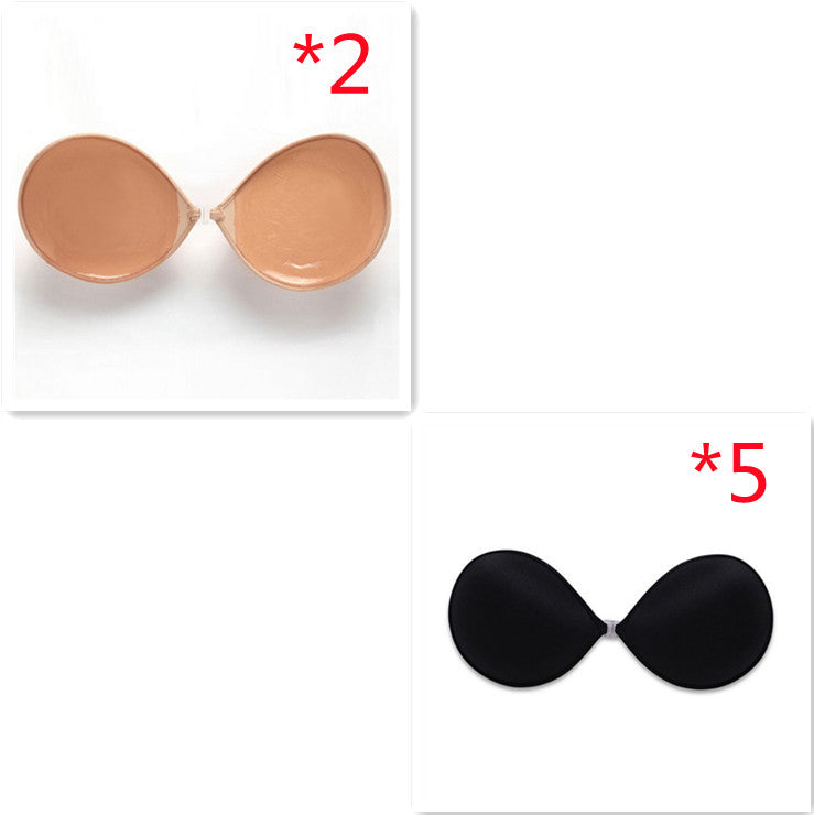 Seamless strapless silicone bra set: nude/bronze 2-pack and black 5-pack cups
