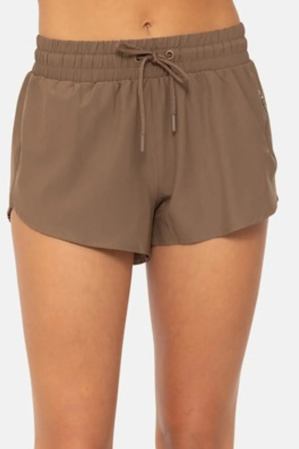 JAVA brown drawstring waistband mini shorts with side seams