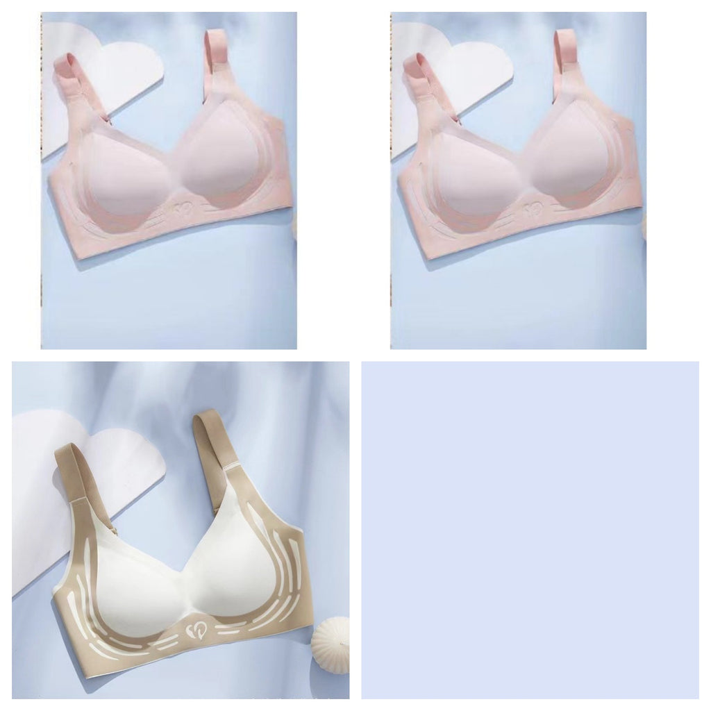 Plus size soft support adjustable sports bra, blush pink and cream options shown