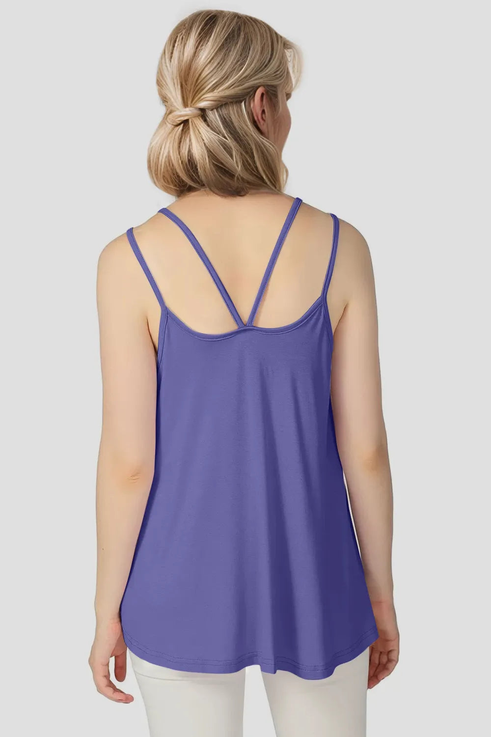 Basic Bae bamboo scoop neck cami, purple, double spaghetti straps and draped front