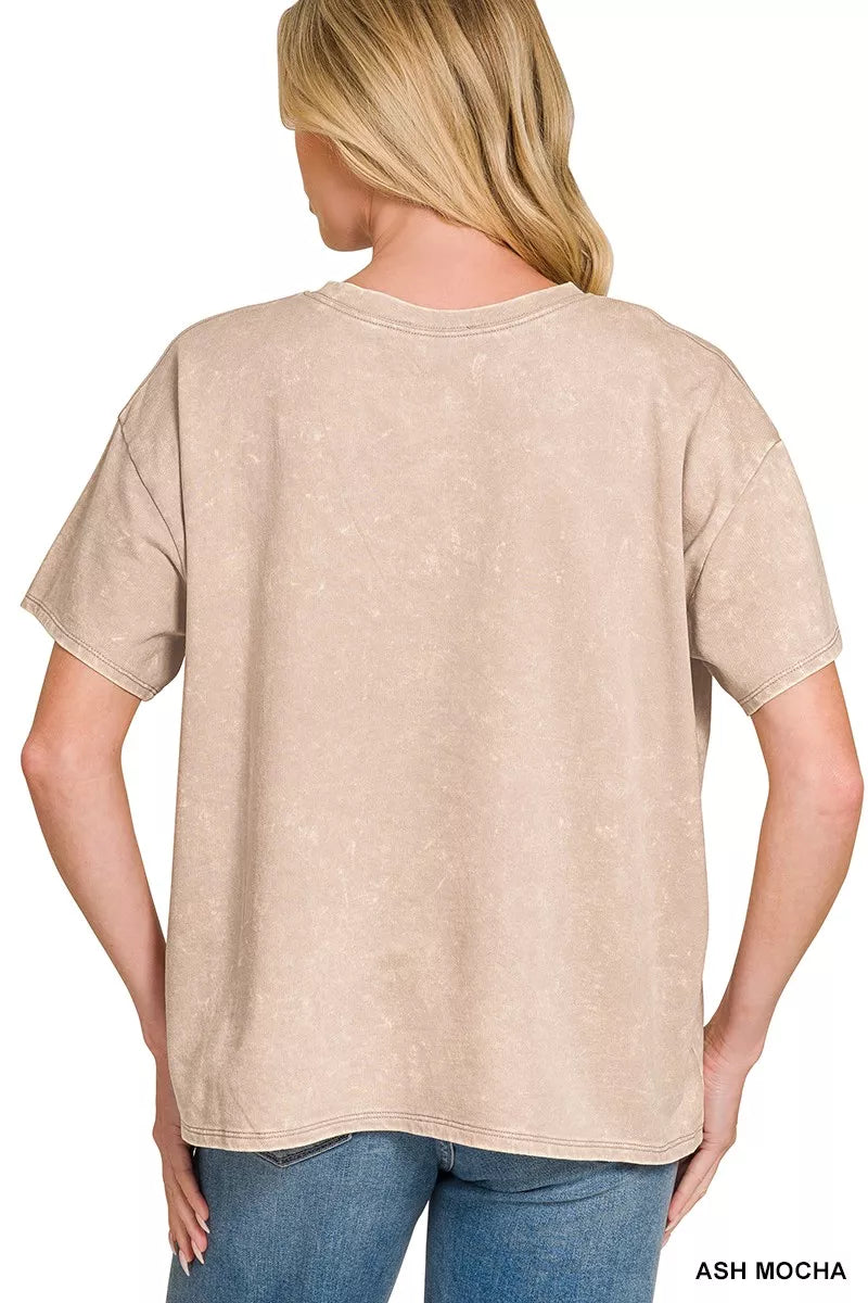 Back view of acid-washed relaxed tee in ASH MOCHA, short sleeves