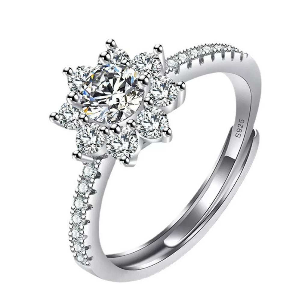 1-Karat Moissanit 925 Sterlingsilberring, Seitenansicht mit Pavé-Schmuck
