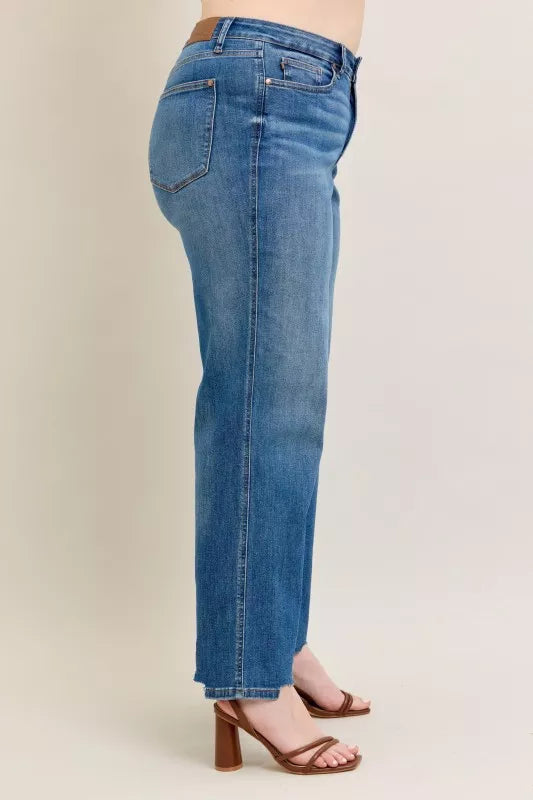 Back view of high-waist wide-leg jeans with classic back pockets
