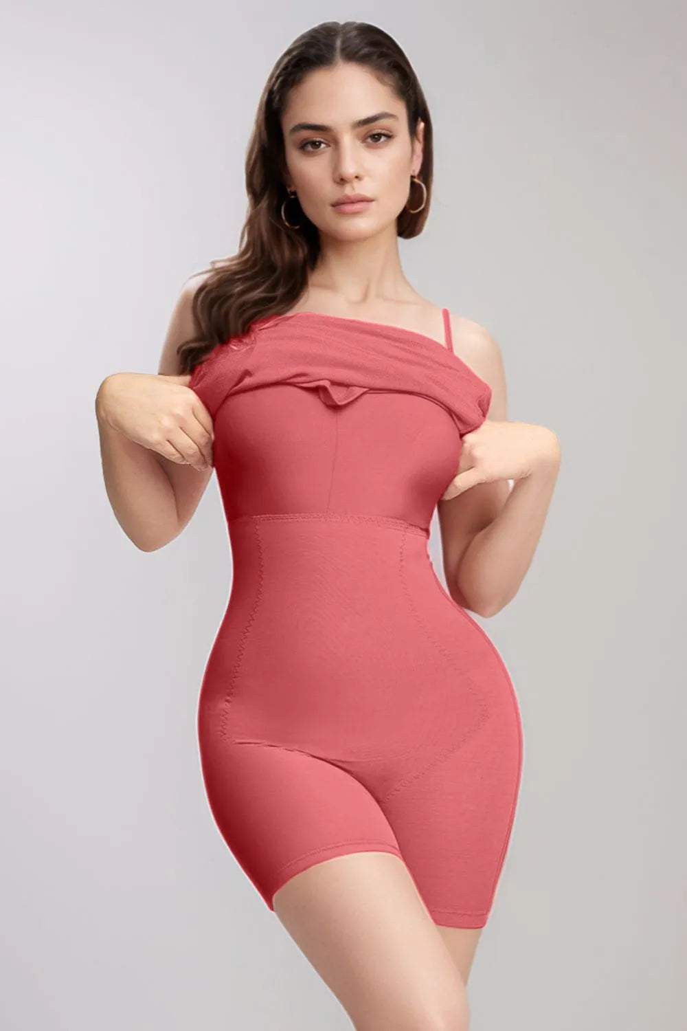 Rouge sleeveless built-in shapewear maxi dress, fitted body, sculpting panel