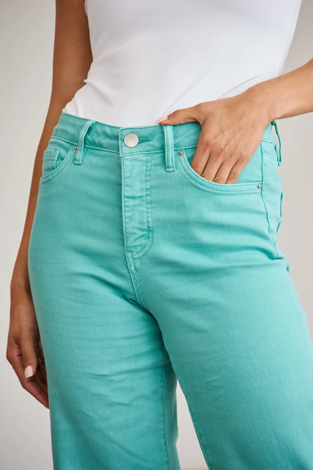 Island Green high-waist jeans waistband with button and front pockets