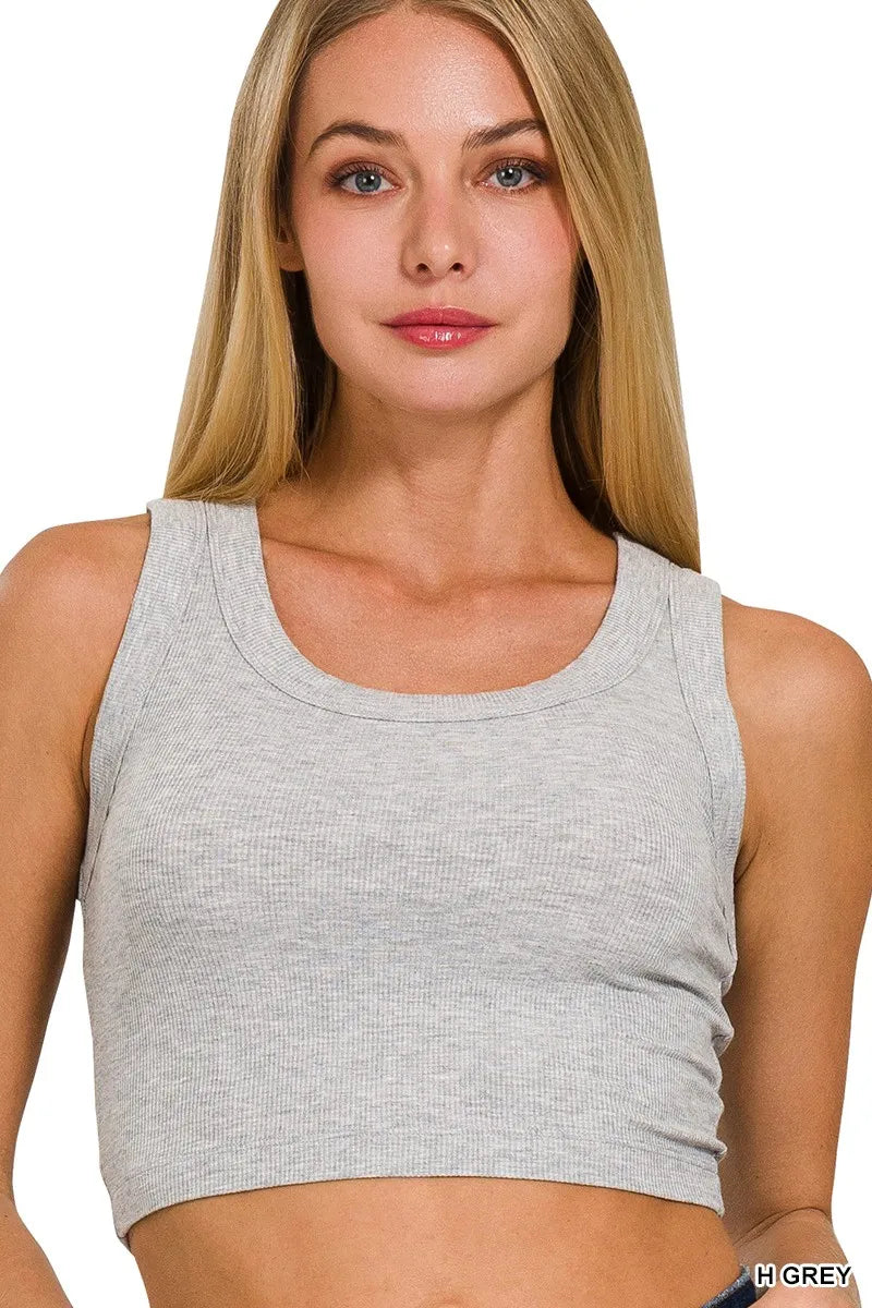H Grey ribbed scoop-neck cropped tank top