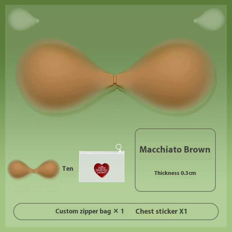 Silicone adhesive bra cups, medium macchiato brown color with center seam