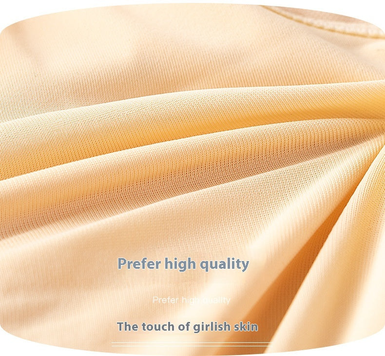 Front-closure sports bra in light beige fabric close-up with smooth knit texture