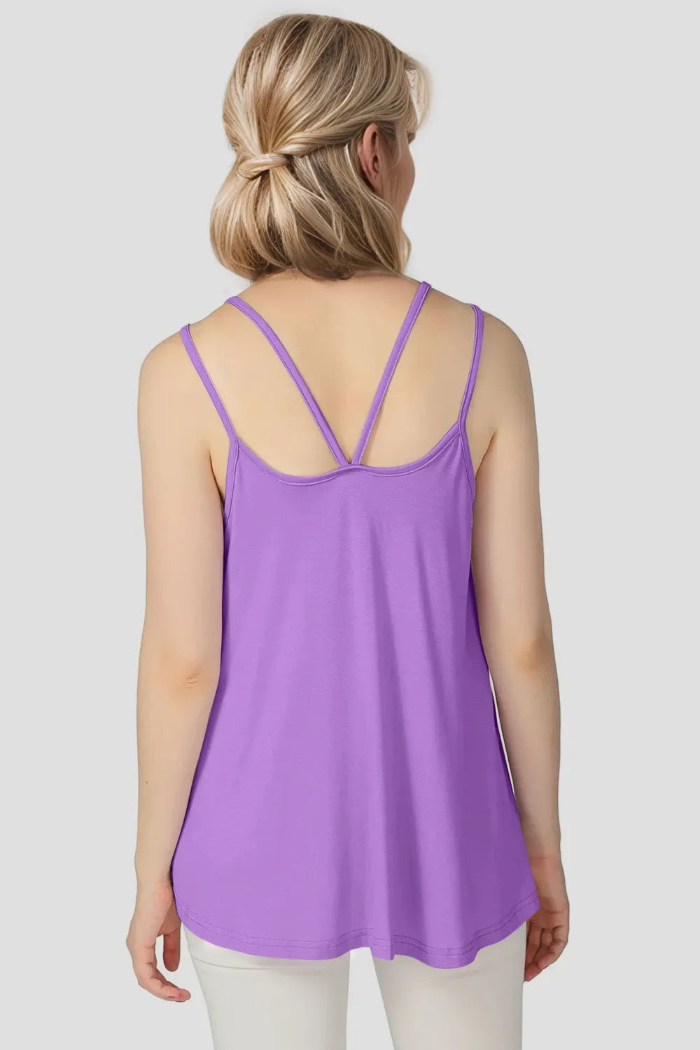Basic Bae bamboo scoop neck cami back, purple, crisscross double spaghetti straps