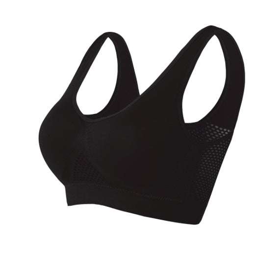 Women's everyday bra 2-pack in black, racerback with breathable mesh panels