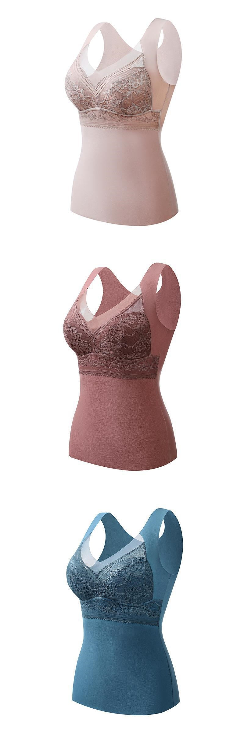 Thermal padded wireless bra colors: blush, rose, and teal (front views)