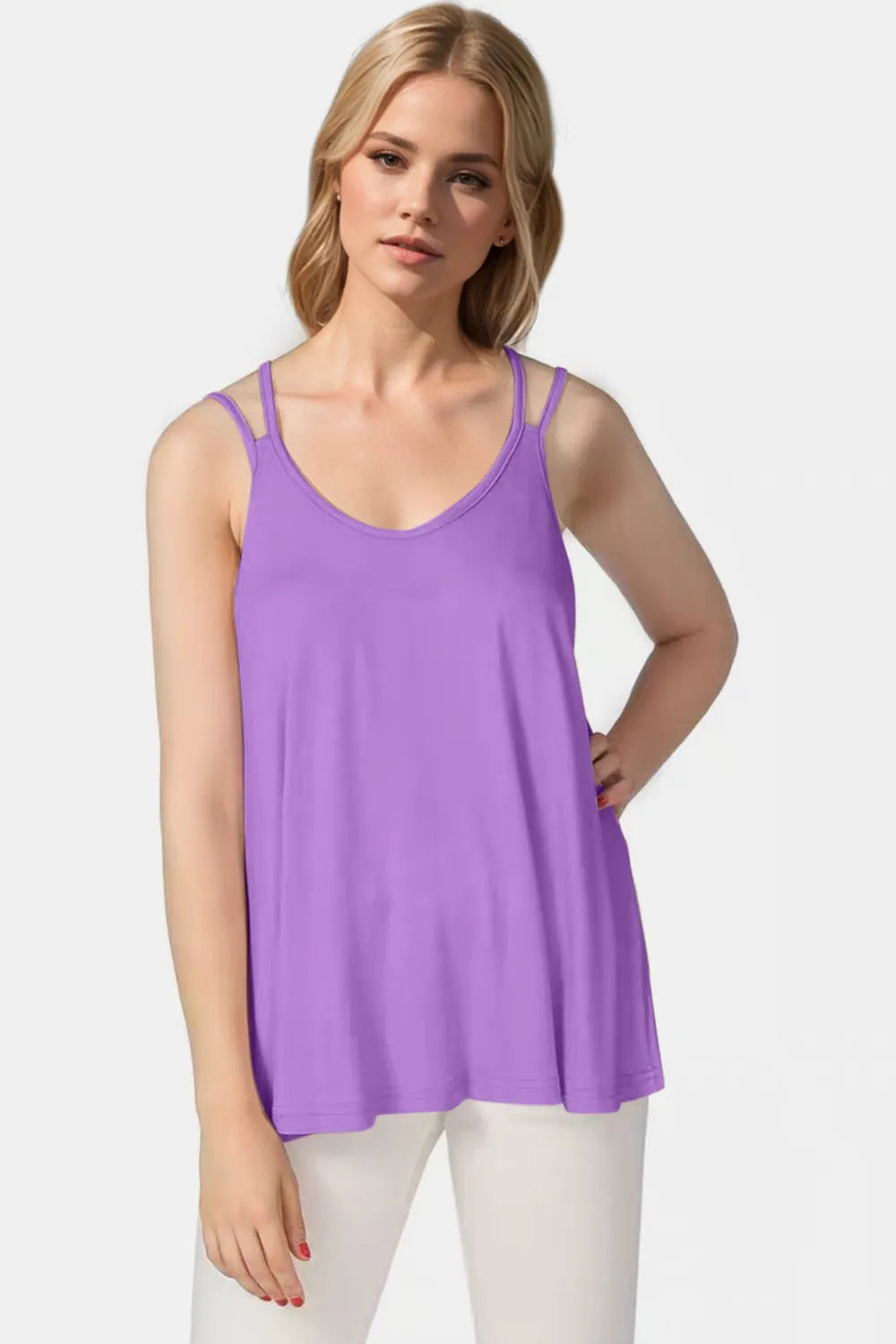 Basic Bae bamboo scoop neck cami, purple, scoop neck with soft stretch fabric