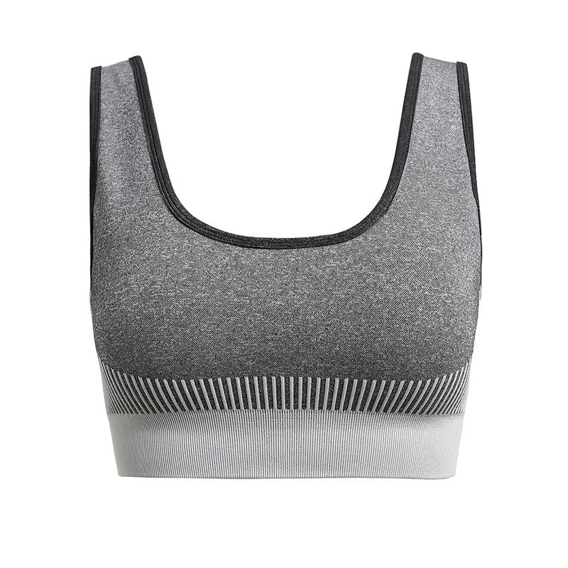 Seamless high-support sports bra, heather gray with wide light-gray underband